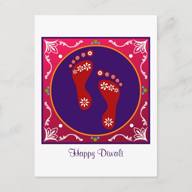Farbenfrohe Diwali Rangoli mit Footprint Postkarte (Vorderseite)