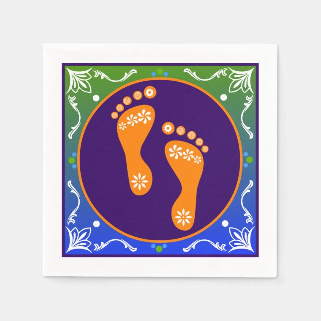 Farbenfrohe Diwali Rangoli mit Footprint Serviette (Vorderseite)
