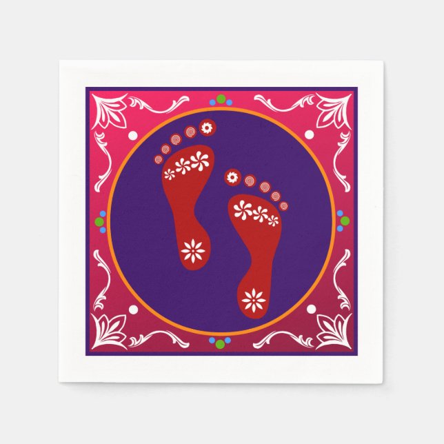Farbenfrohe Diwali Rangoli mit Footprint Serviette (Vorderseite)