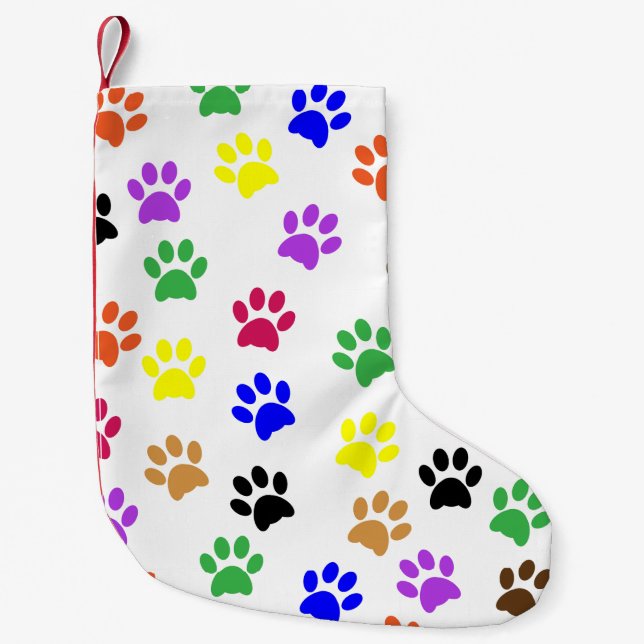Farbenfrohe Dog Paw druckt Weihnachts-Strumpf Kleiner Weihnachtsstrumpf (Vorderseite)