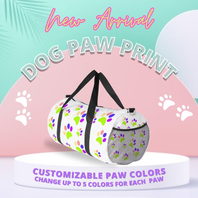 Farbenfrohe Dog Paw Print Design, bearbeitbare Paw Duffle Bag (Von Creator hochgeladen)