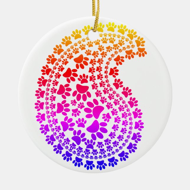 Farbenfrohe Dog Paw Print Paisley Muster Keramik Ornament (Vorne)