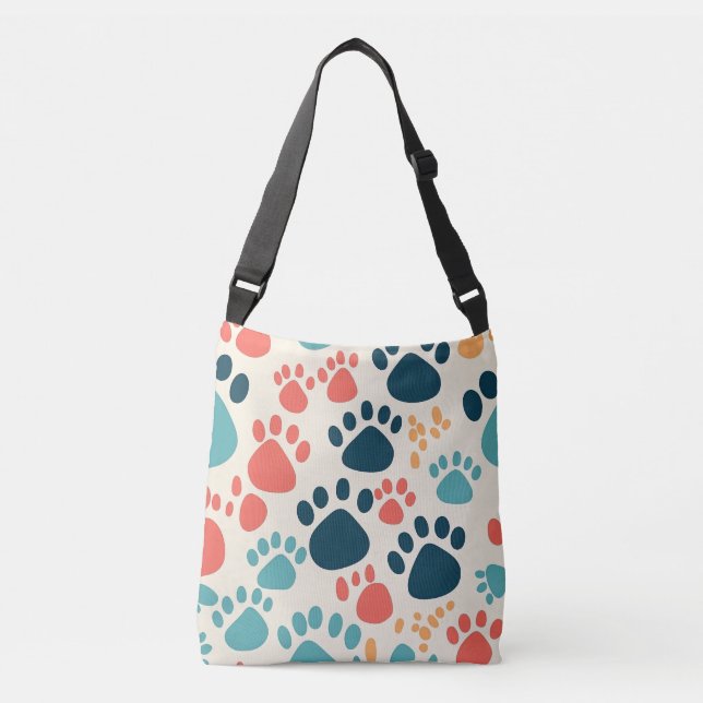 Farbenfrohe Dog Paw Print Tragetaschen Mit Langen Trägern (Vorderseite)