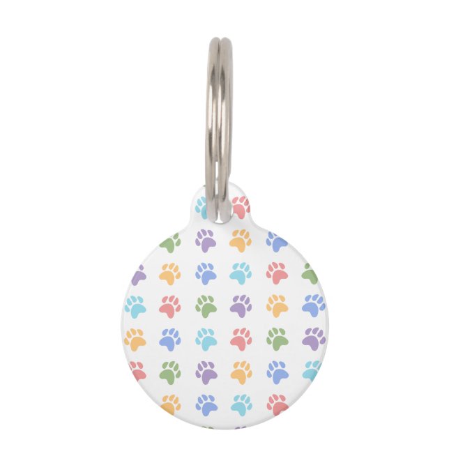 Farbenfrohe Dog Paw Prints Muster Paws Paws Haustiermarke (Vorderseite)