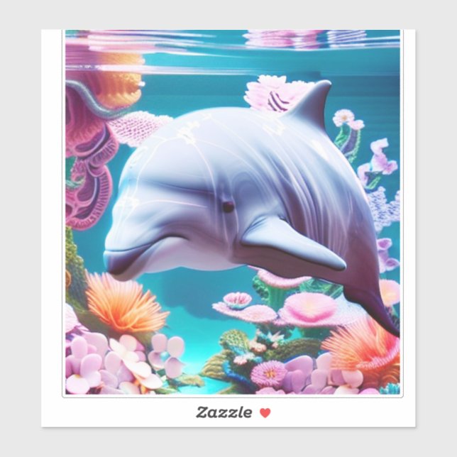 Farbenfrohe Dolphin im blühenden Ozean - Ozean übe Aufkleber (Blatt)