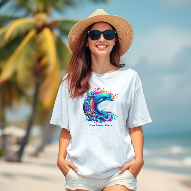 Farbenfrohe Dolphin Splash-Fisherman Core- T-Shirt (Colorful Dolphin Splash-Fisherman Core-Dopamine Dressing-Beach T shirt-Summer T Shirt)