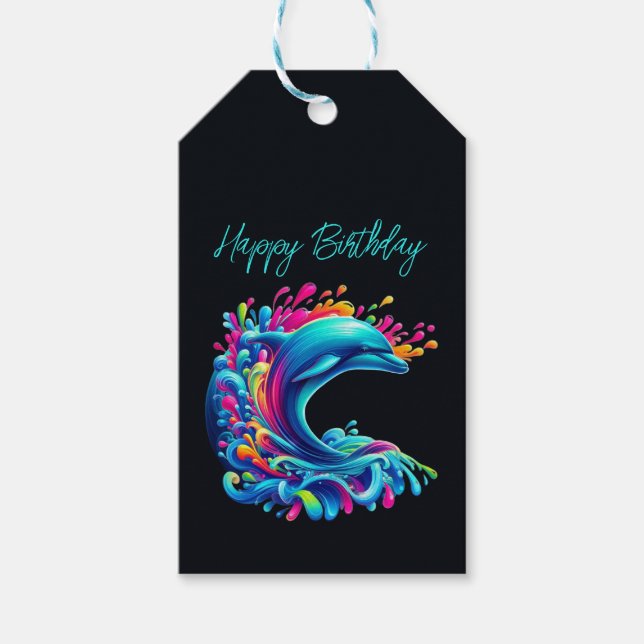 Farbenfrohe Dolphin Splash- Geschenkanhänger (Vorderseite)