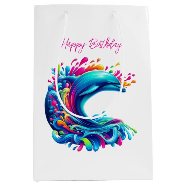 Farbenfrohe Dolphin Splash- Mittlere Geschenktüte (Vorderseite)