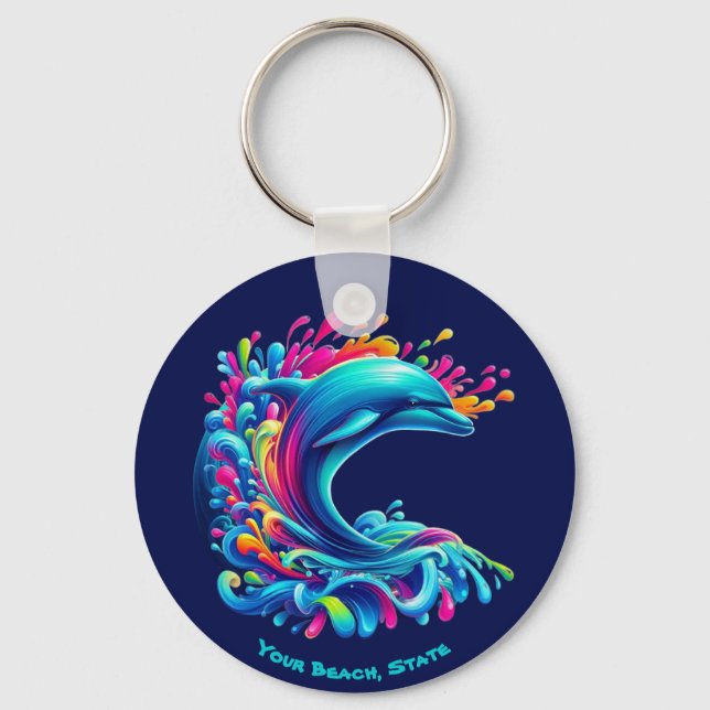Farbenfrohe Dolphin Splash Schlüsselanhänger (Vorderseite)