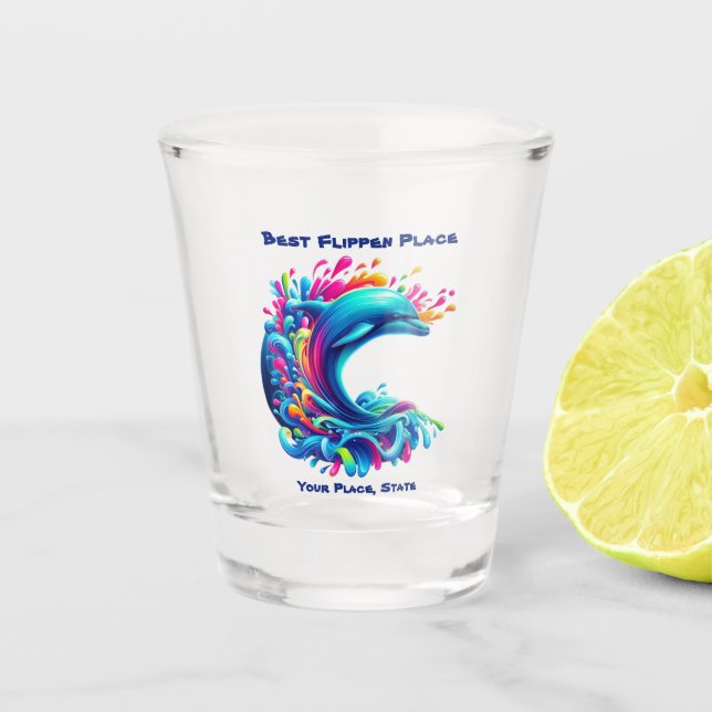 Farbenfrohe Dolphin Splash Schnapsglas (Vorderseite)