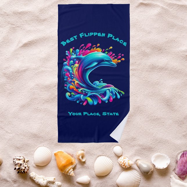 Farbenfrohe Dolphin Splash Strandtuch (Dolphin-Colorful Dolphin-Beach Towel-Summer Towel-Pool Towel-Dark Blue)
