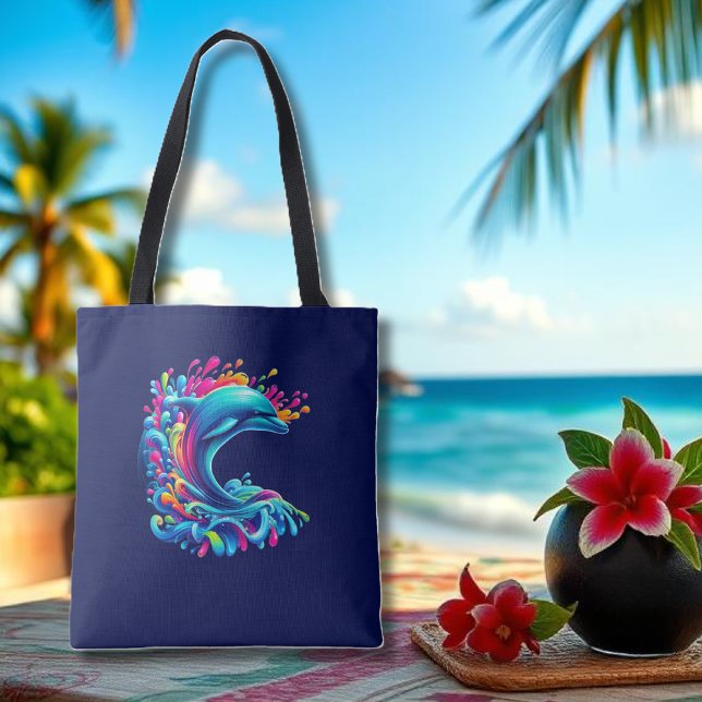 Farbenfrohe Dolphin Splash Tasche (Dolphin-Colorful-Beach Tote-Summer Tote- Pool Tote-Blue)