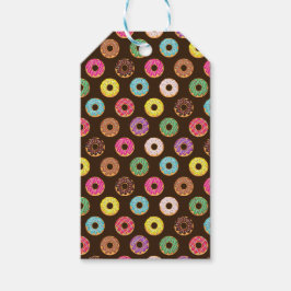 Farbenfrohe Donut Muster in schokoladenbrauner Ker Geschenkanhänger