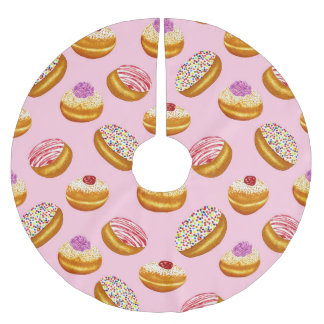 Farbenfrohe Donuts: Handgezogene Wasserfarbe Polyester Weihnachtsbaumdecke
