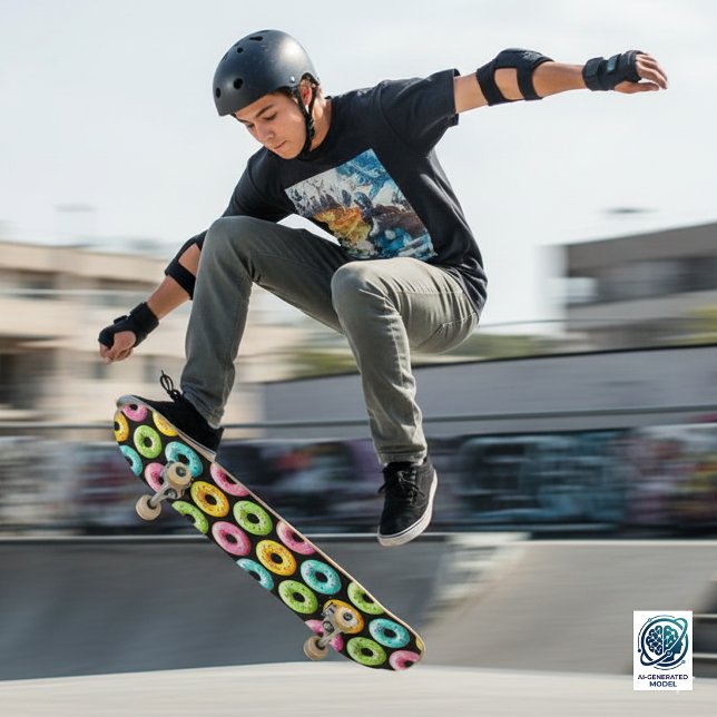 Farbenfrohe Donuts mit Sprinklen Skateboard (Colorful Donuts Skateboard Cover Photo)