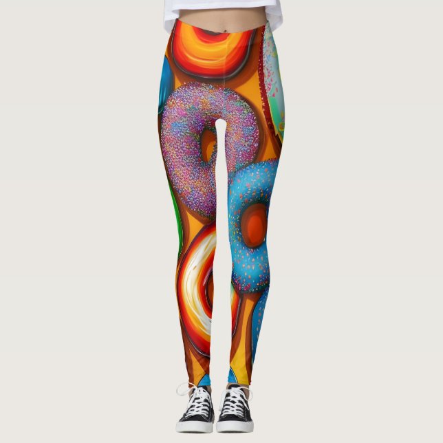 Farbenfrohe Donuts Orange Leggings (Vorderseite)