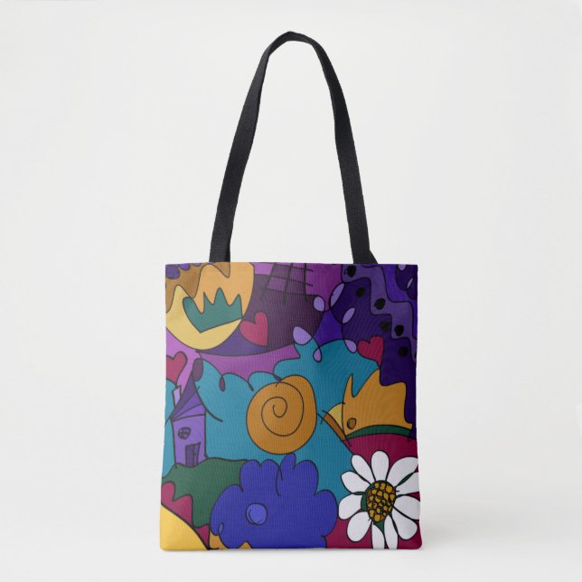 Farbenfrohe Doodle Art Tasche (Vorderseite)
