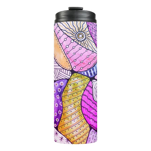 Farbenfrohe Doodle Art Thermal Tumbler Thermosbecher (Vorderseite)