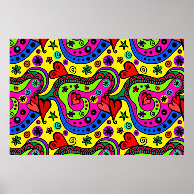 Farbenfrohe Doodle Line Art Poster (Vorne)
