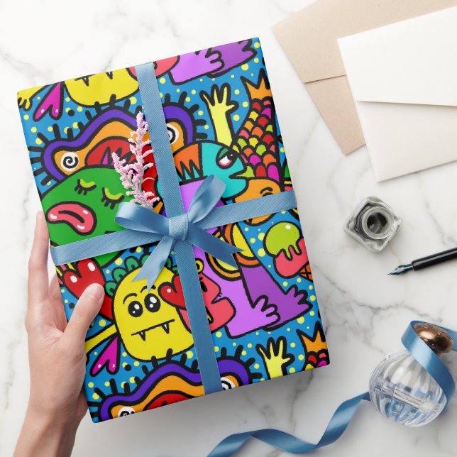 Farbenfrohe Doodle-Monster-Jeden Anlaß-Geschenk Geschenkpapier (Schenken)