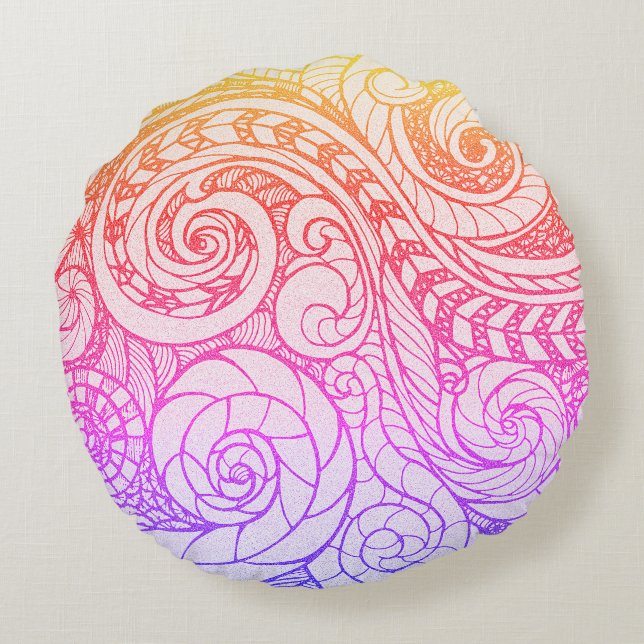 Farbenfrohe Doodle Rundkissen Rundes Kissen (Rückseite)