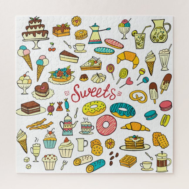 Farbenfrohe Doodle-Süßigkeiten: Desserdesign (Vertikal)