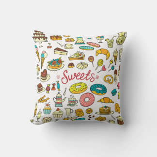 Farbenfrohe Doodle-Süßigkeiten: Desserdesign Kissen