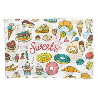 Farbenfrohe Doodle-Süßigkeiten: Desserdesign Kissenbezug