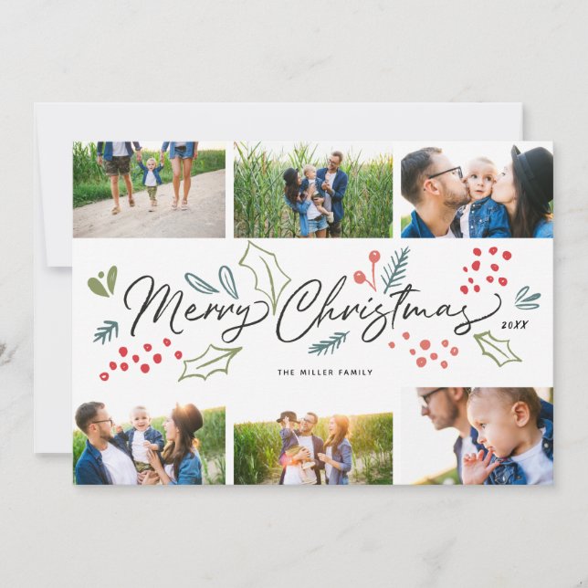 Farbenfrohe Doodles Frohe Weihnachten 6 Multi-Foto (Vorderseite)