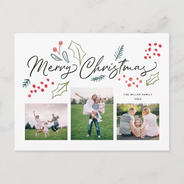 Farbenfrohe Doodles Frohe Weihnachten Multi-Foto (Vorderseite)