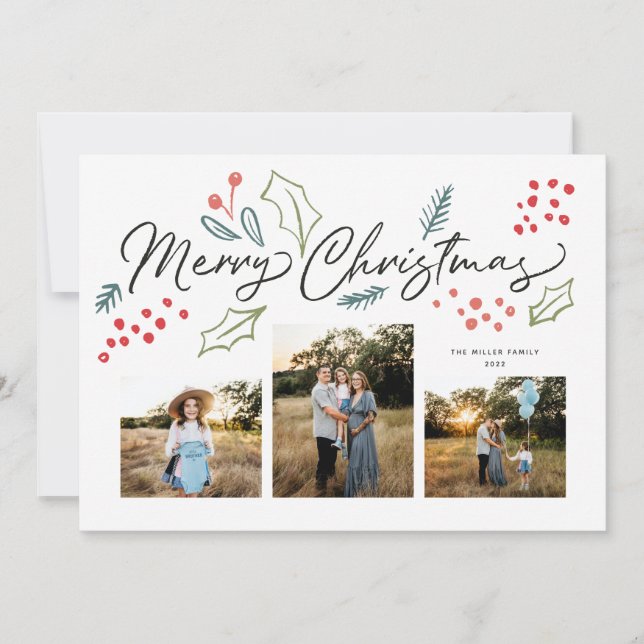 Farbenfrohe Doodles Frohe Weihnachten Multi-Foto (Vorderseite)