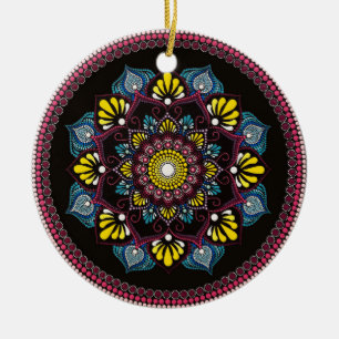 Farbenfrohe Dot Art Mandala   Sacred Geometry Boho Keramik Ornament