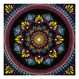 Farbenfrohe Dot Art Mandala | Sacred Geometry Boho Poster
