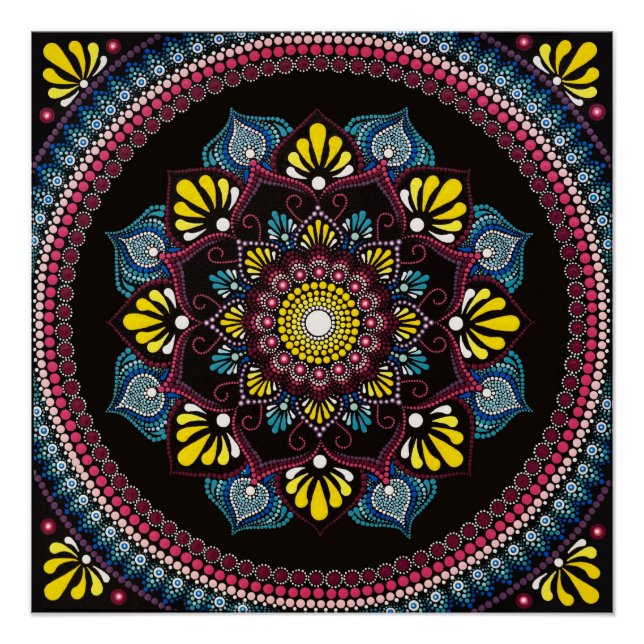Farbenfrohe Dot Art Mandala | Sacred Geometry Boho Poster (Vorderseite)