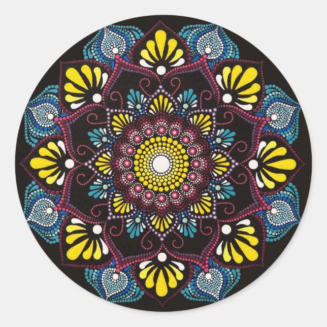 Farbenfrohe Dot Art Mandala | Sacred Geometry Boho Runder Aufkleber (Vorderseite)