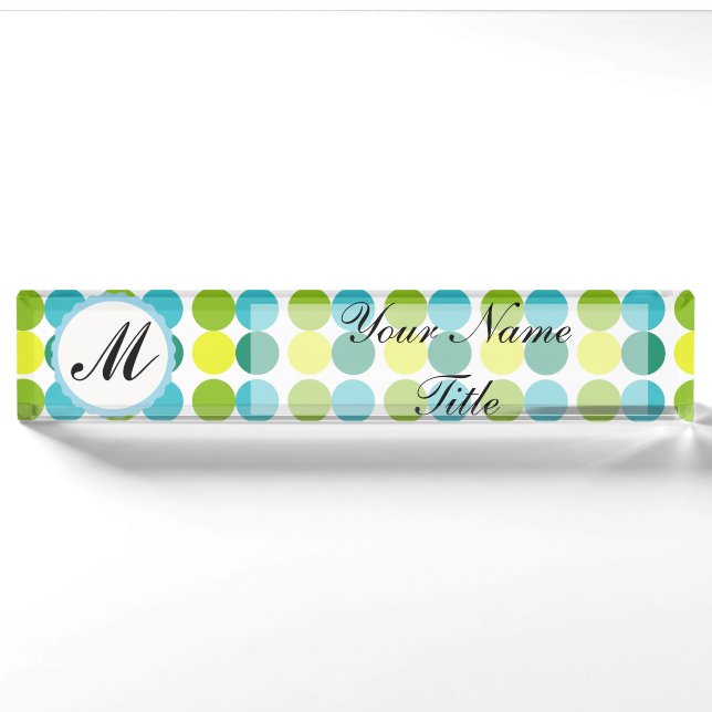 Farbenfrohe Dots Schreibtisch Namplate Custom Mono Namensplakette (Vorderseite)