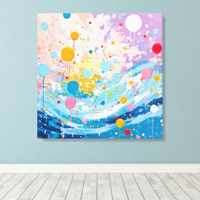 Farbenfrohe Dots Tropfen Spritzer Leinwanddruck (Insitu (Holzboden))
