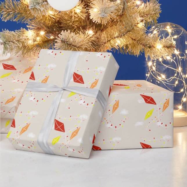 Farbenfrohe Drachen in Sky Pastells Beige Kinder Geschenkpapier (Feiertage)