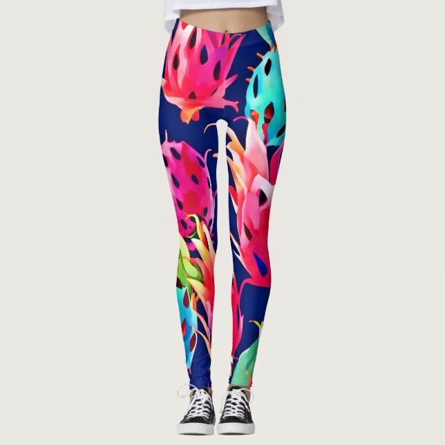Farbenfrohe Drachenfrucht Leggings (Vorderseite)