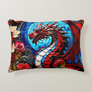 Farbenfrohe Drachenmosaike Dekokissen