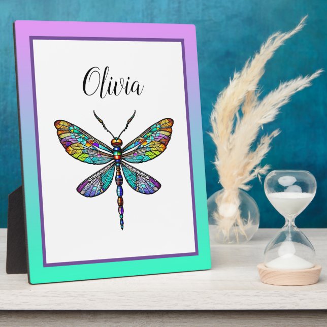 Farbenfrohe Dragonfly-Flügel aus festem Glas Fotoplatte (Seite)