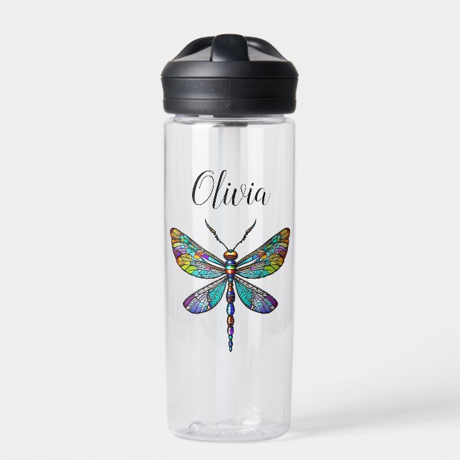 Farbenfrohe Dragonfly-Flügel aus festem Glas Trinkflasche (Vorderseite)