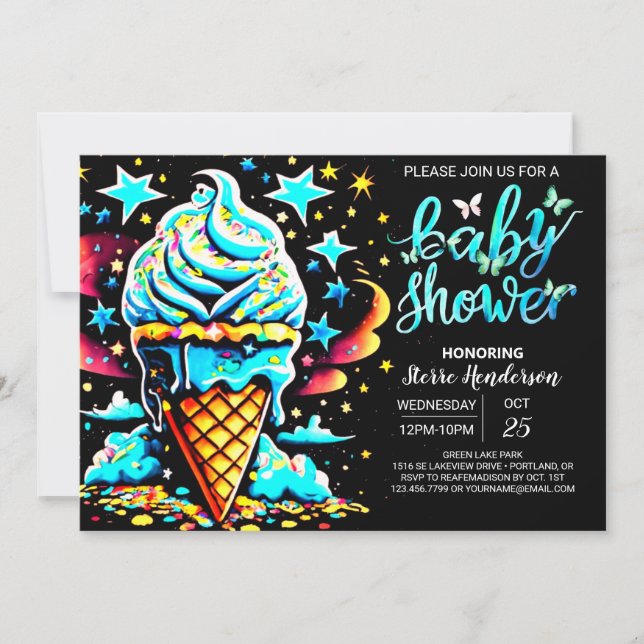 Farbenfrohe Dream Ice Cream Boy Baby Dusche Einladung (Vorderseite)