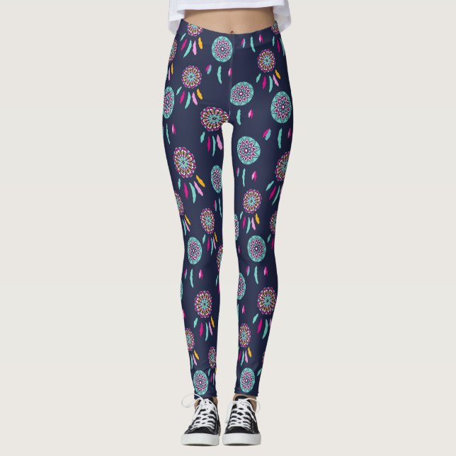 Farbenfrohe Dreamcatchers Dark Blue Leggings (Vorderseite)