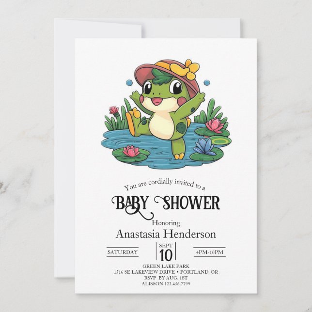 Farbenfrohe Dreamy Frog Baby Dusche Einladung (Vorderseite)