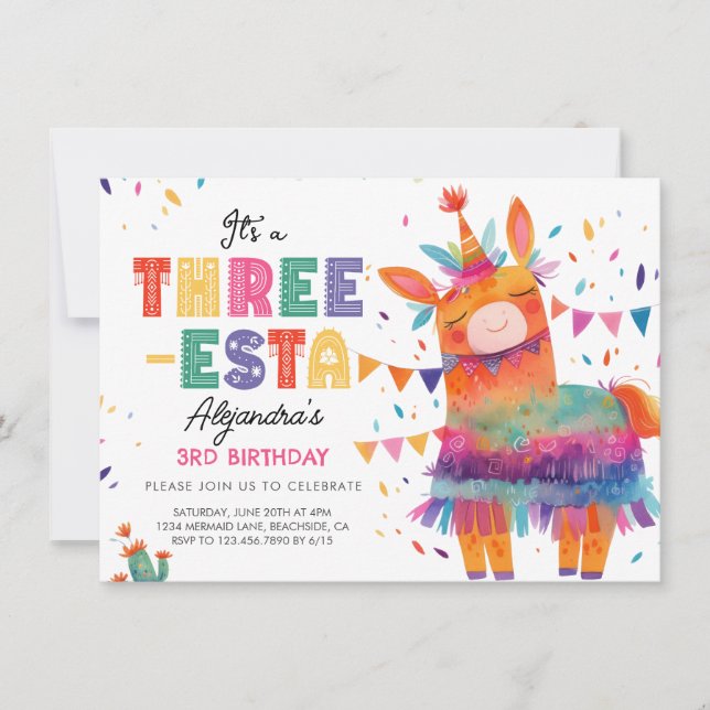 Farbenfrohe drei-estnische mexikanische Fiesta 3.  Einladung (Vorderseite)