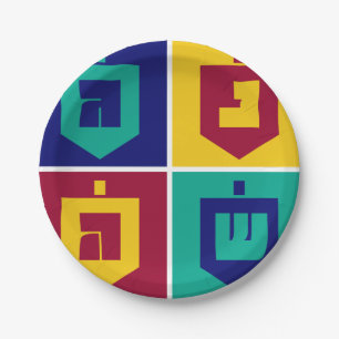 Farbenfrohe Dreidels Hanukkah Pappteller