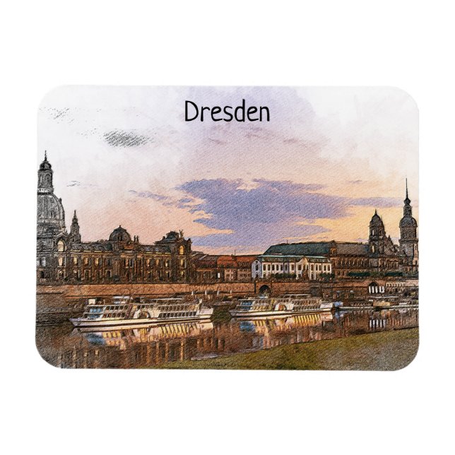 Farbenfrohe Dresden Deutschland Elbe Panorama Auss Magnet (Horizontal)