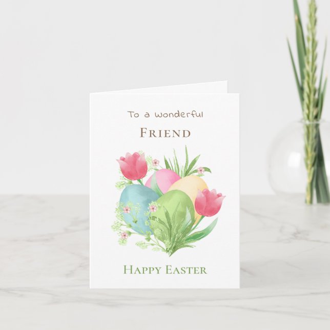 Farbenfrohe Eier und Tulips Ostern Karte (Vorderseite)