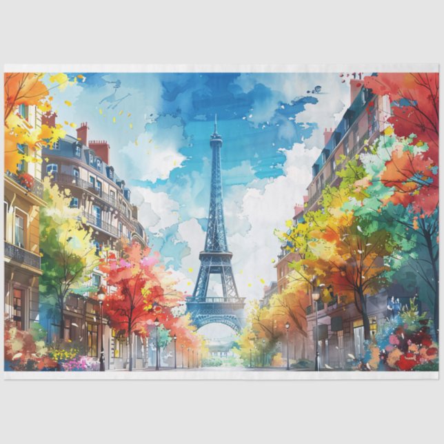 Farbenfrohe Eiffelturm Paris Seidenpapier (Vorderseite)